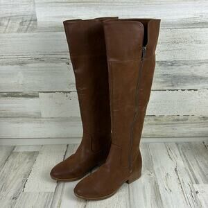 MIA Women’s 5M Brown Faux Leather Over the Knee Boots Boho Winter Zip Heel